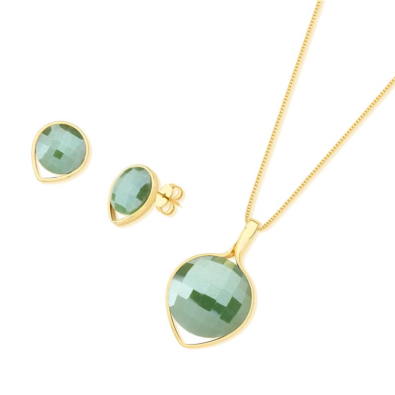 Conjunto Brilhato Pedras Naturais Brasileiras — Folheado a Ouro