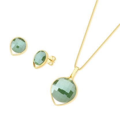 Conjunto Brilhato Pedras Naturais Brasileiras — Folheado a Ouro