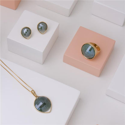 Conjunto Brilhato Pedras Naturais Brasileiras — Folheado a Ouro