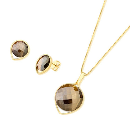 Conjunto Brilhato Pedras Naturais Brasileiras — Folheado a Ouro