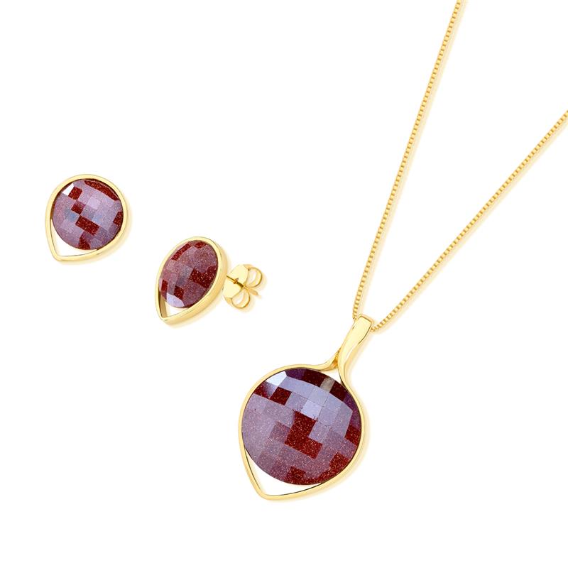 Conjunto Brilhato Pedras Naturais Brasileiras — Folheado a Ouro
