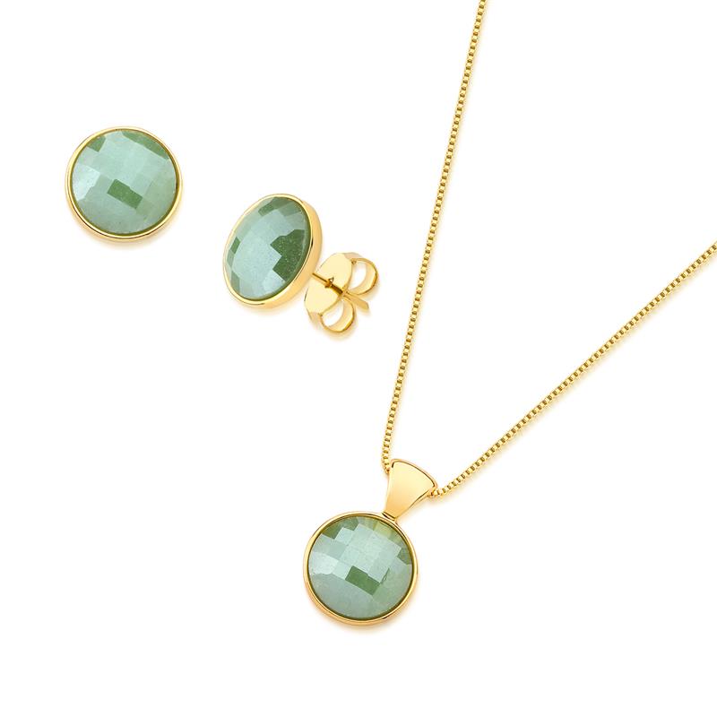 Conjunto Brilhato Pedras Naturais Brasileiras — Folheado a Ouro