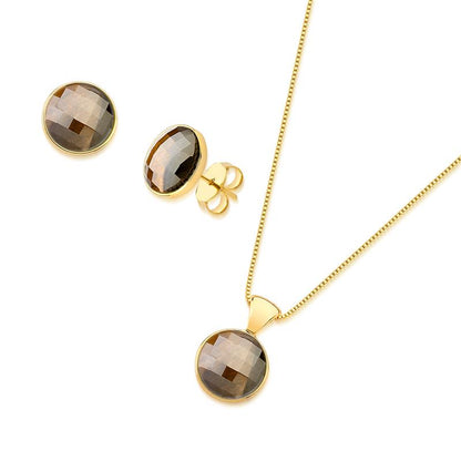 Conjunto Brilhato Pedras Naturais Brasileiras — Folheado a Ouro