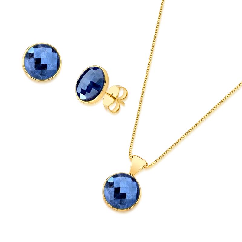 Conjunto Brilhato Pedras Naturais Brasileiras — Folheado a Ouro