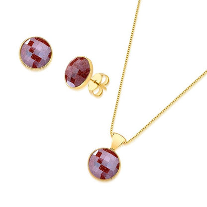Conjunto Brilhato Pedras Naturais Brasileiras — Folheado a Ouro
