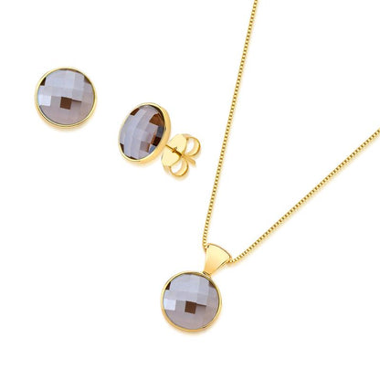 Conjunto Brilhato Pedras Naturais Brasileiras — Folheado a Ouro