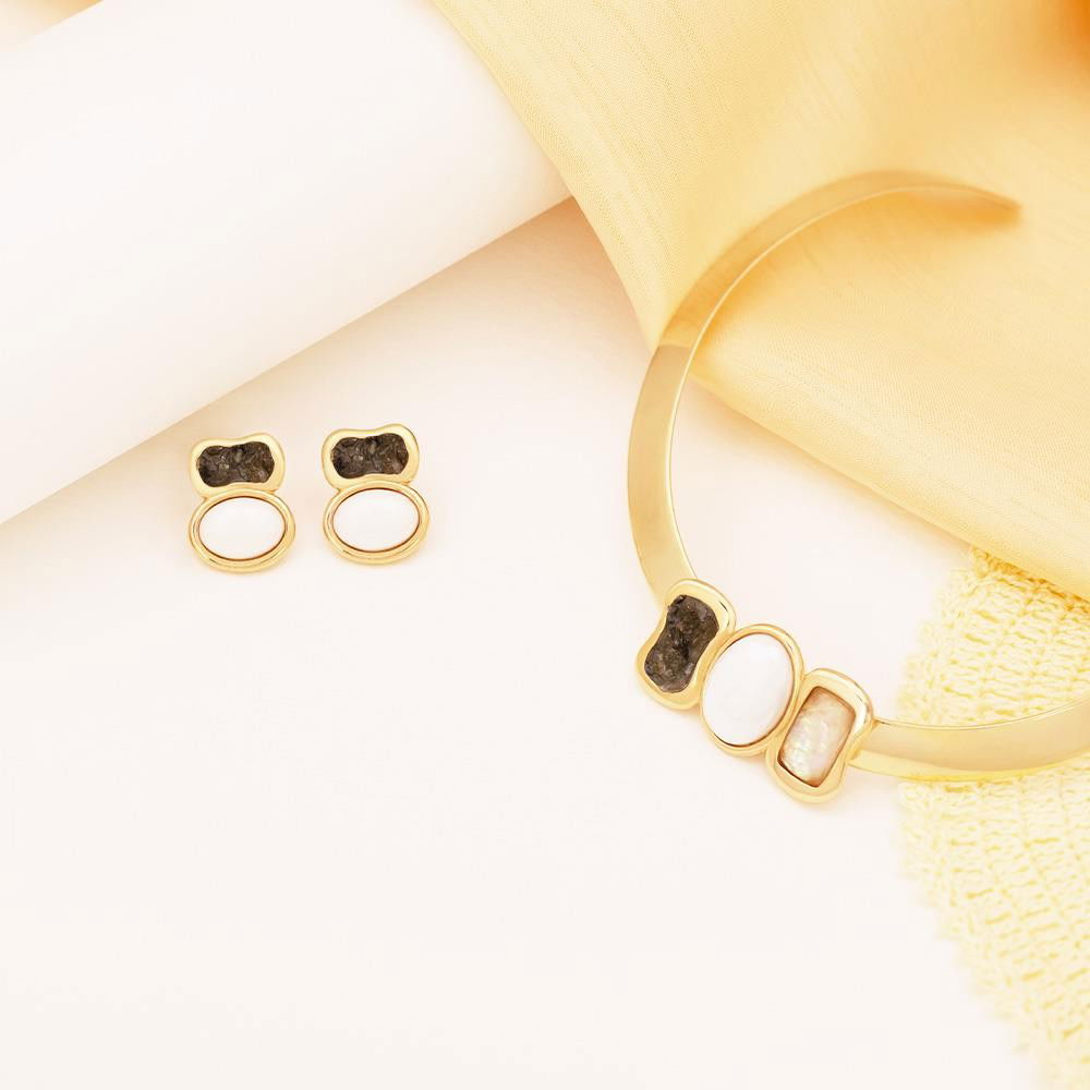 Conjunto Possebon Folheado a Ouro - Pedra Natural