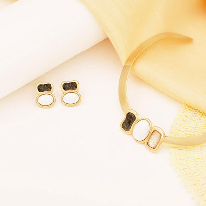 Conjunto Possebon Folheado a Ouro - Pedra Natural