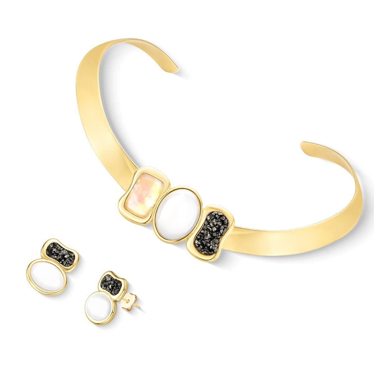 Conjunto Possebon Folheado a Ouro - Pedra Natural