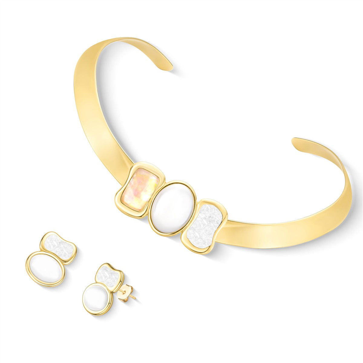 Conjunto Possebon Folheado a Ouro - Pedra Natural