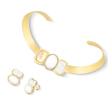 Conjunto Possebon Folheado a Ouro - Pedra Natural