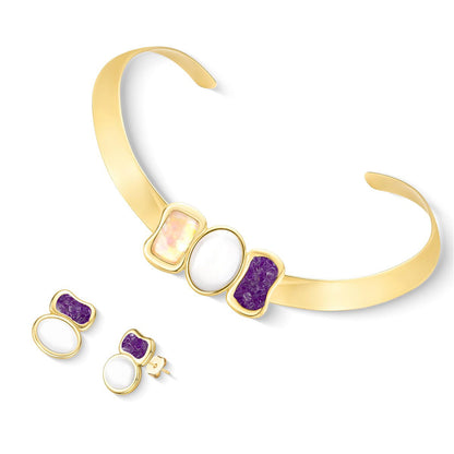 Conjunto Possebon Folheado a Ouro - Pedra Natural