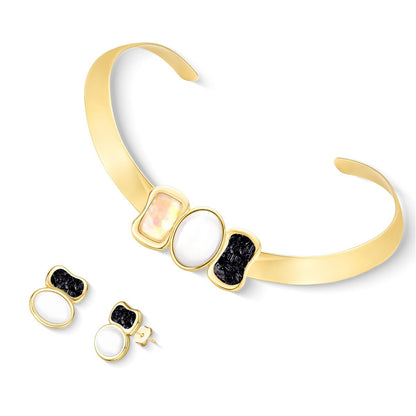 Conjunto Possebon Folheado a Ouro - Pedra Natural