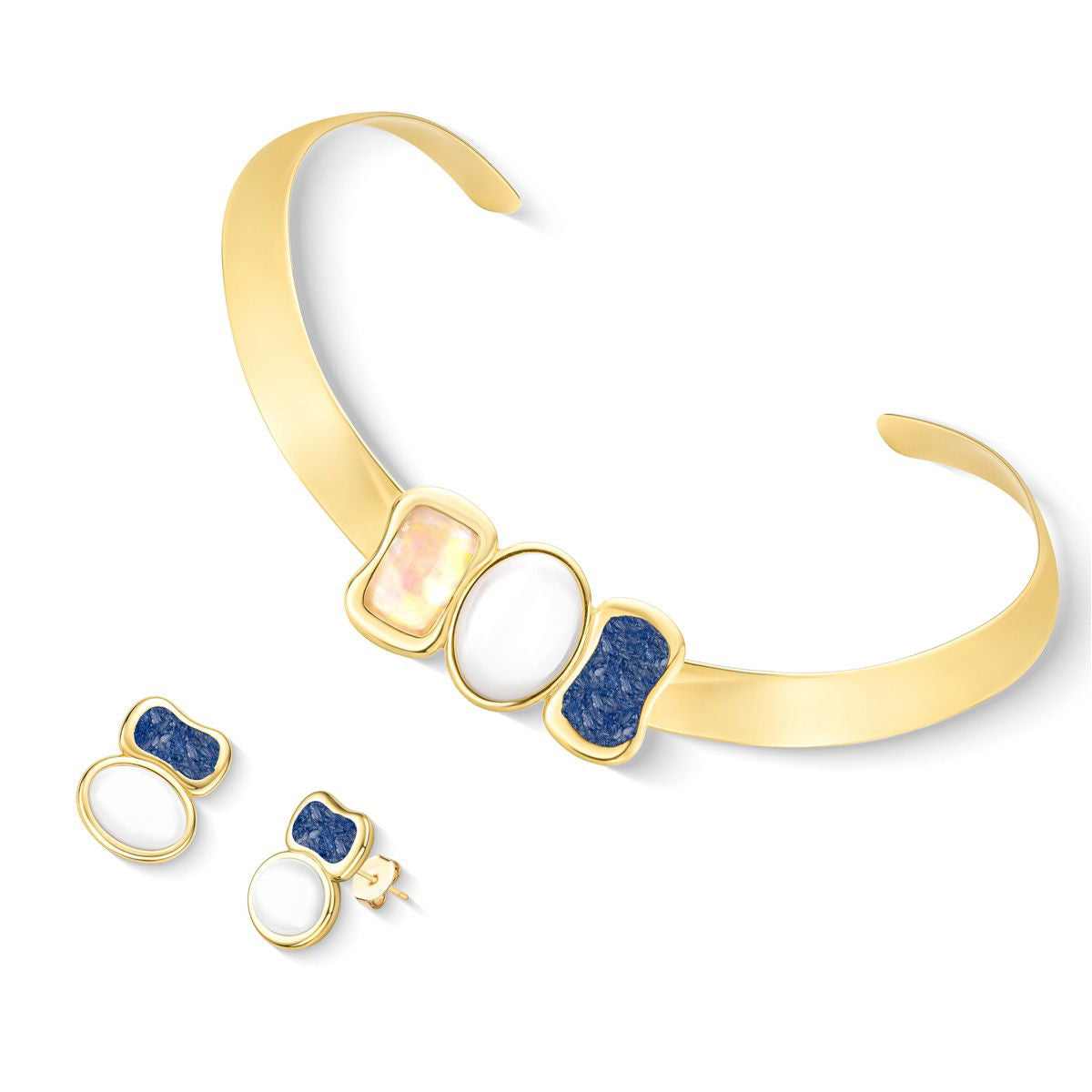 Conjunto Possebon Folheado a Ouro - Pedra Natural