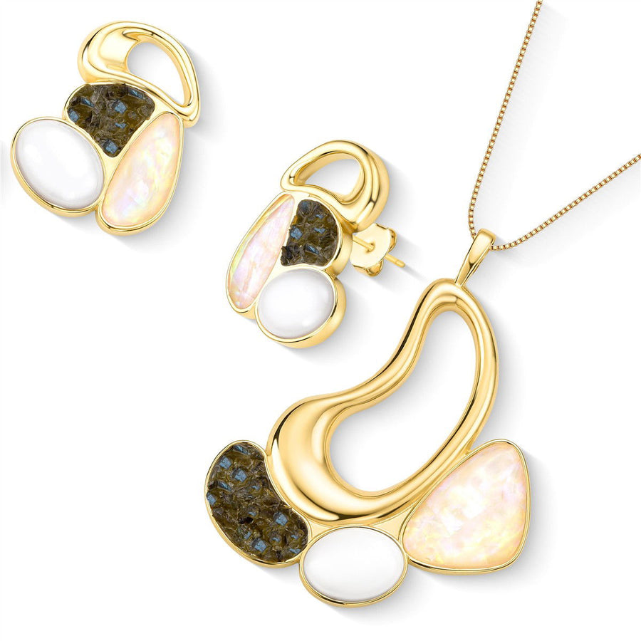 Conjunto Brilhato Pedras Naturais Brasileiras — Folheado a Ouro