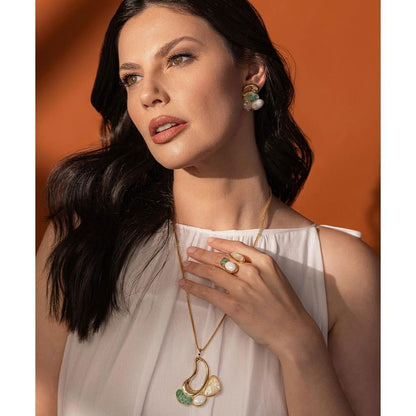 Conjunto Possebon Folheado a Ouro - Pedra Natural