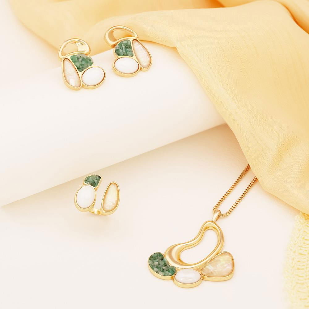 Conjunto Possebon Folheado a Ouro - Pedra Natural