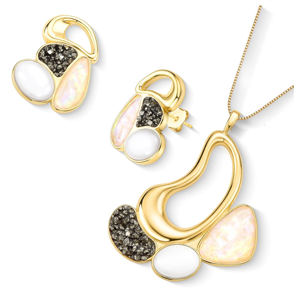 Conjunto Possebon Folheado a Ouro - Pedra Natural