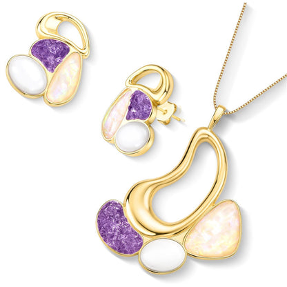 Conjunto Possebon Folheado a Ouro - Pedra Natural