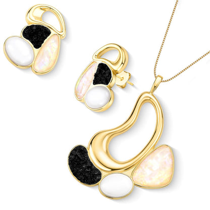 Conjunto Possebon Folheado a Ouro - Pedra Natural