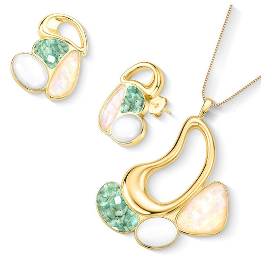 Conjunto Possebon Folheado a Ouro - Pedra Natural