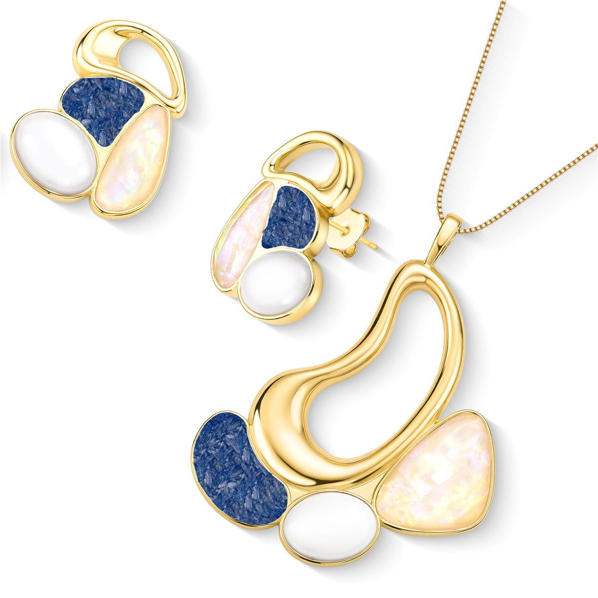 Conjunto Possebon Folheado a Ouro - Pedra Natural