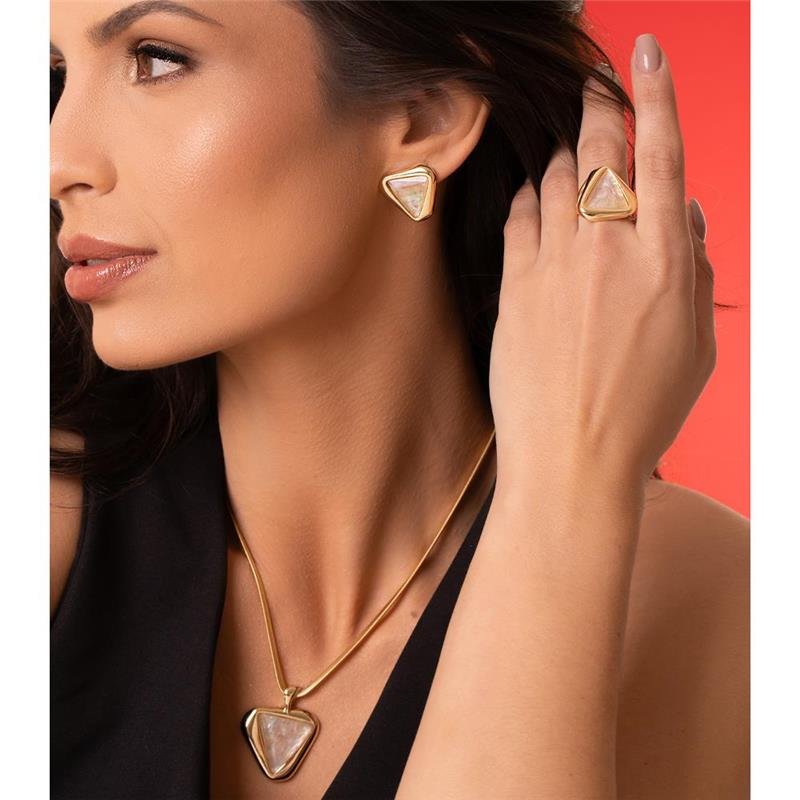 Conjunto Brilhato Pedras Naturais Brasileiras — Folheado a Ouro