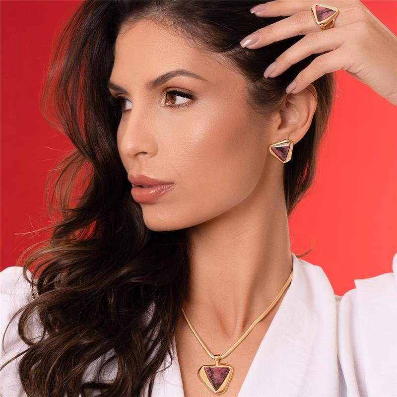 Conjunto Brilhato Pedras Naturais Brasileiras — Folheado a Ouro