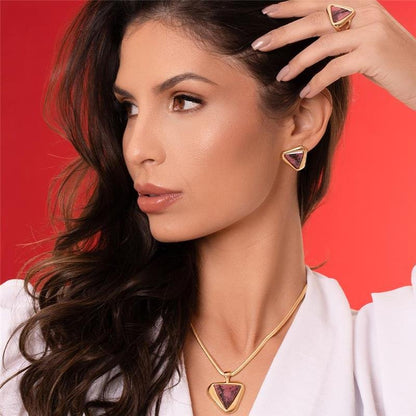 Conjunto Brilhato Pedras Naturais Brasileiras — Folheado a Ouro