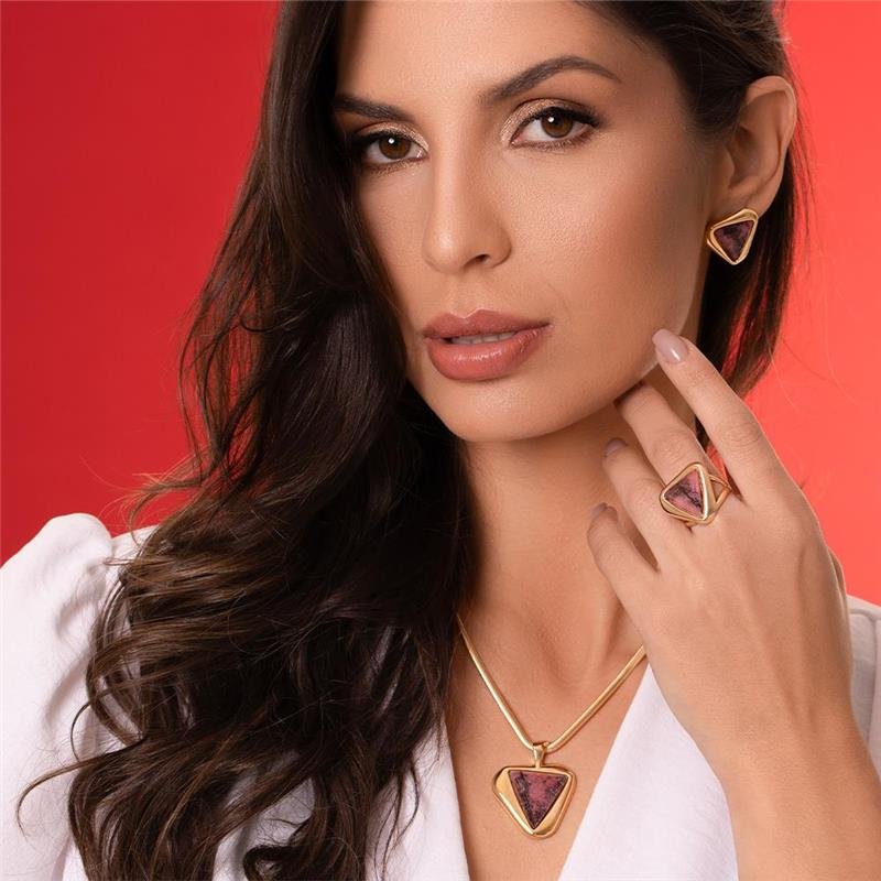 Conjunto Brilhato Pedras Naturais Brasileiras — Folheado a Ouro
