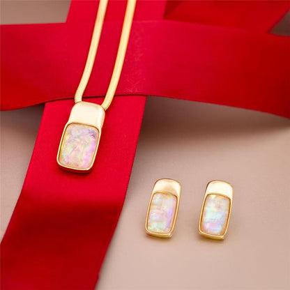 Conjunto Possebon Folheado a Ouro - Pedra Natural Rodonita