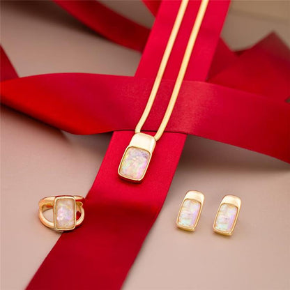 Conjunto Possebon Folheado a Ouro - Pedra Natural Rodonita