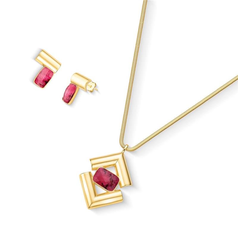 Conjunto Brilhato Pedras Naturais Brasileiras — Folheado a Ouro