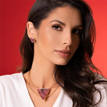 Conjunto Possebon Folheado a Ouro - Pedra Natural