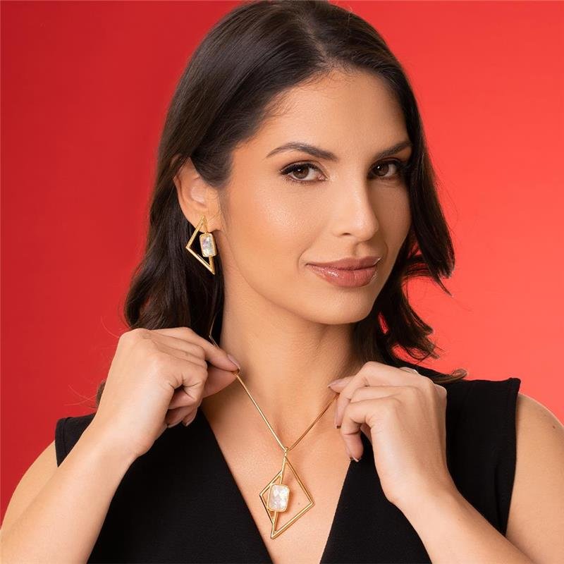 Conjunto Brilhato Pedras Naturais Brasileiras — Folheado a Ouro
