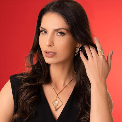 Conjunto Brilhato Pedras Naturais Brasileiras — Folheado a Ouro