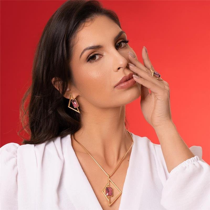 Conjunto Brilhato Pedras Naturais Brasileiras — Folheado a Ouro