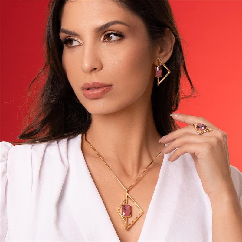 Conjunto Brilhato Pedras Naturais Brasileiras — Folheado a Ouro