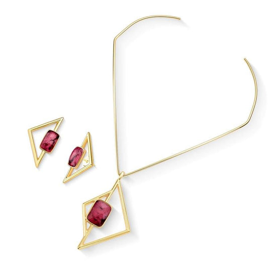 Conjunto Brilhato Pedras Naturais Brasileiras — Folheado a Ouro