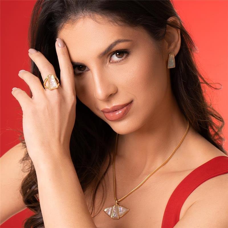Conjunto Brilhato Pedras Naturais Brasileiras — Folheado a Ouro
