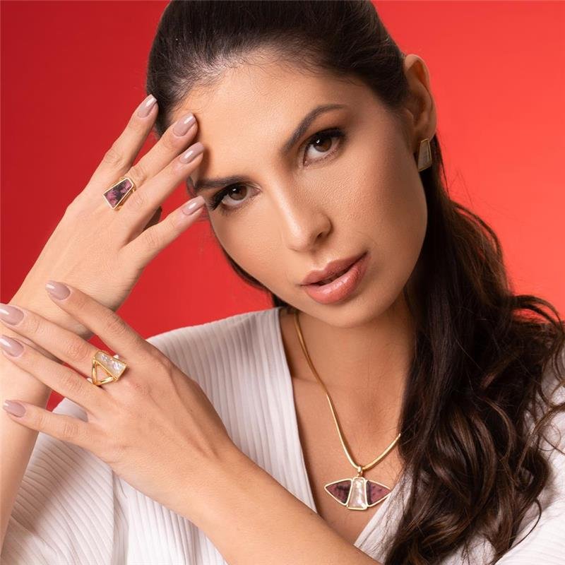 Conjunto Brilhato Pedras Naturais Brasileiras — Folheado a Ouro