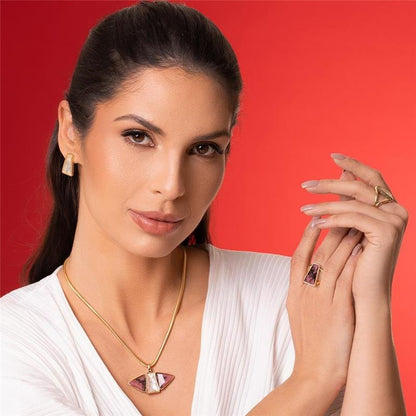 Conjunto Brilhato Pedras Naturais Brasileiras — Folheado a Ouro