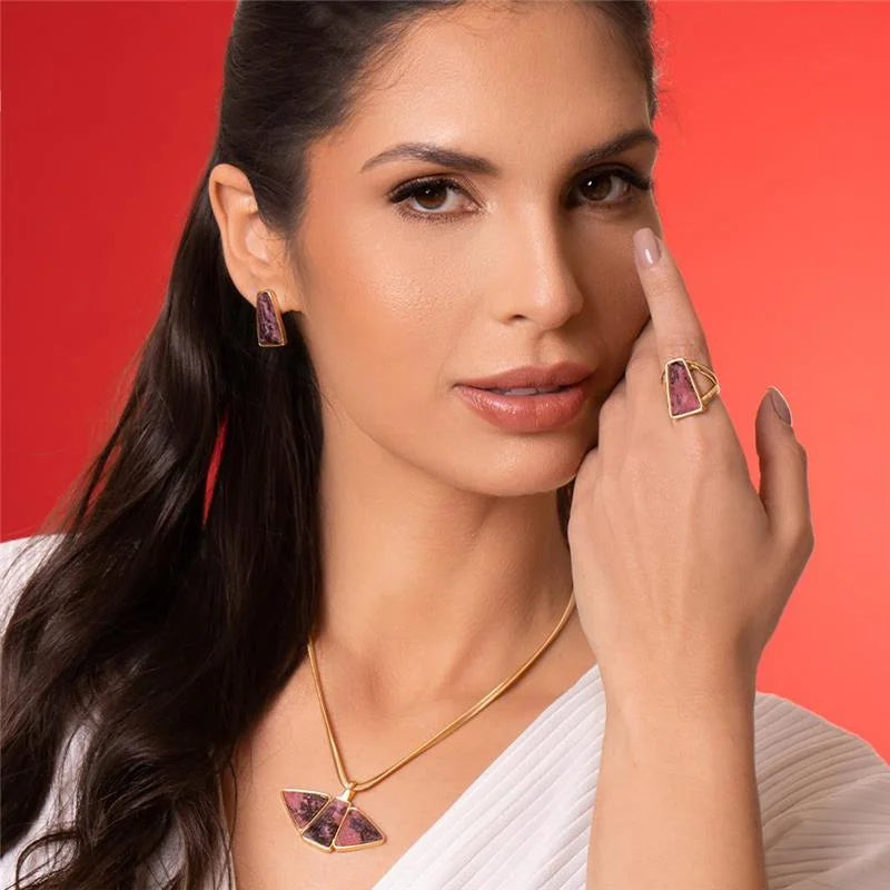 Conjunto Brilhato Pedras Naturais Brasileiras — Folheado a Ouro