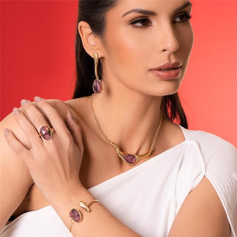 Conjunto Brilhato Pedras Naturais Brasileiras — Folheado a Ouro