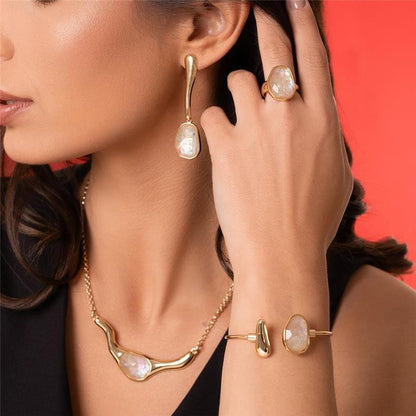 Conjunto Brilhato Pedras Naturais Brasileiras — Folheado a Ouro