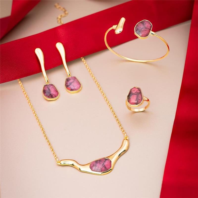 Conjunto Brilhato Pedras Naturais Brasileiras — Folheado a Ouro
