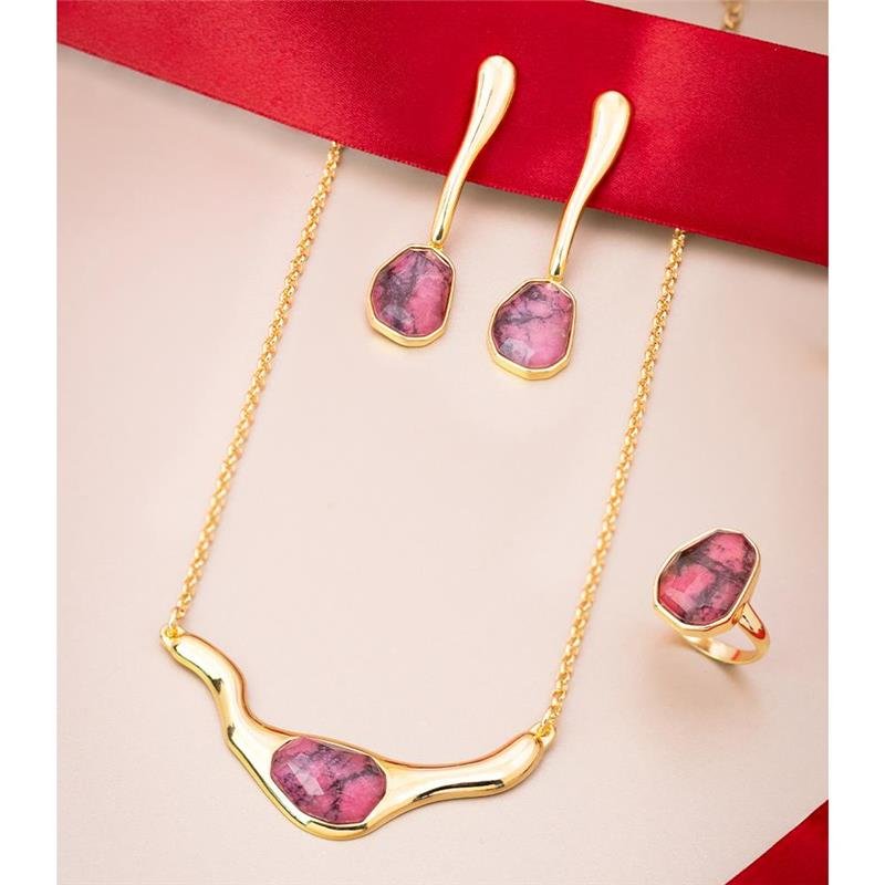 Conjunto Brilhato Pedras Naturais Brasileiras — Folheado a Ouro
