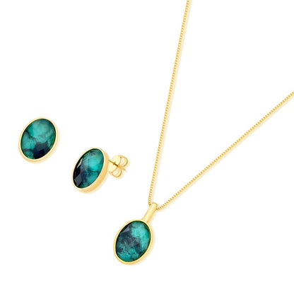 Conjunto Brilhato Pedras Naturais Brasileiras — Folheado a Ouro — AMETISTA