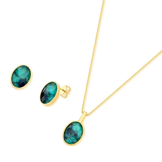 Conjunto Brilhato Pedras Naturais Brasileiras — Folheado a Ouro — AMETISTA