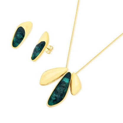 Conjunto Brilhato Pedras Naturais Brasileiras — Folheado a Ouro — AMETISTA